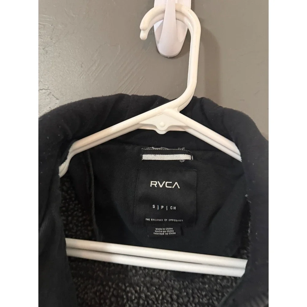 RVCA Mens Hooded Sherpa Lined‎ Jacket Black Canvas Fleece Full Zip Small